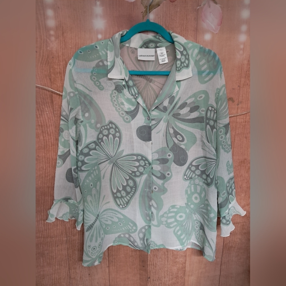 Alfred Dunner sheer butterfly blouse size 14 - Picture 2 of 6